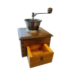 Late 1800's Vintage Cast Iron & Wood COFFEE GRINDER with Drawer, Antique